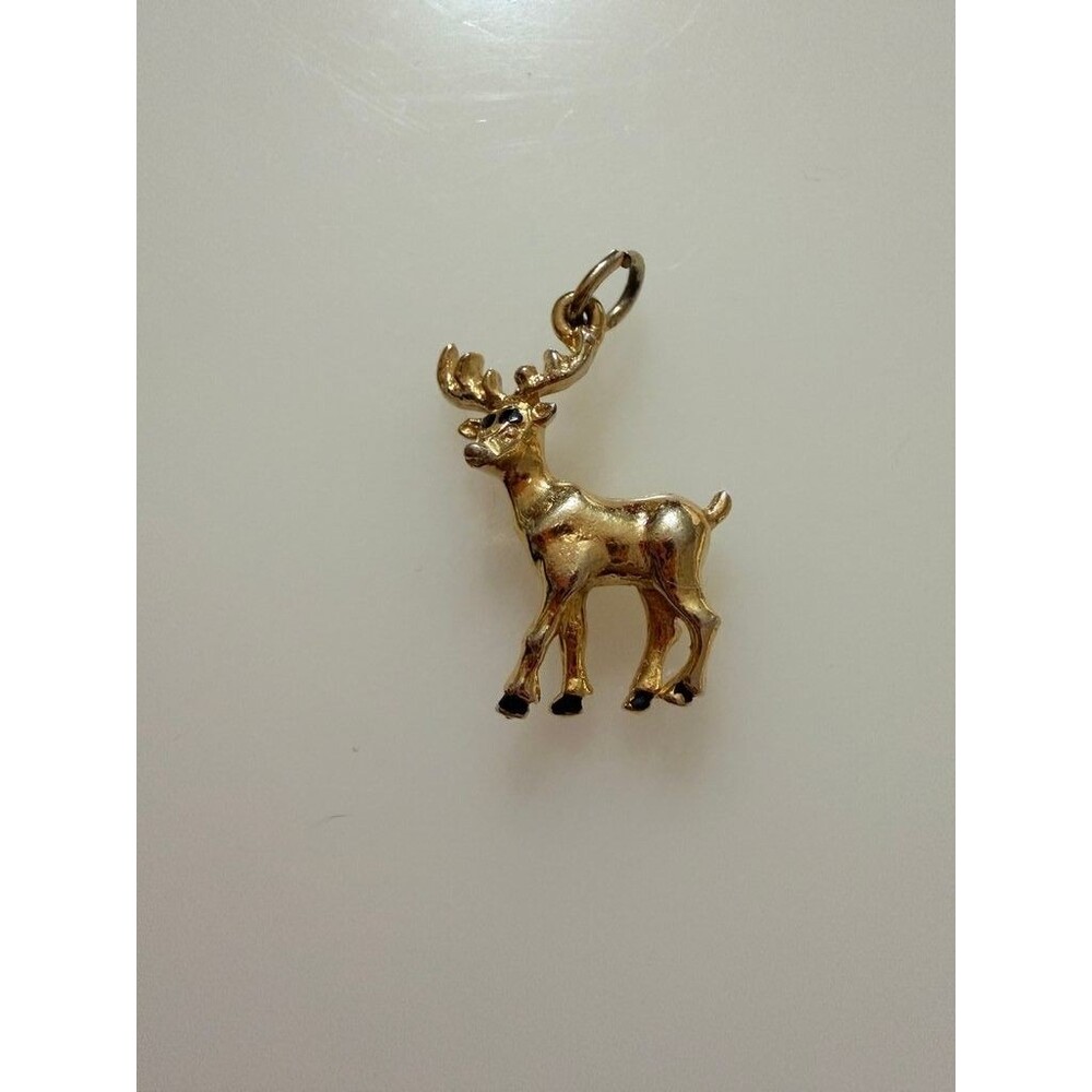 Vintage Gold-Tone Reindeer Stag Charm Pendant